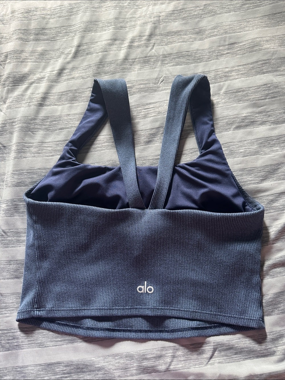 ALO Yoga Navy Ribbed Crop Sports Bra Tank